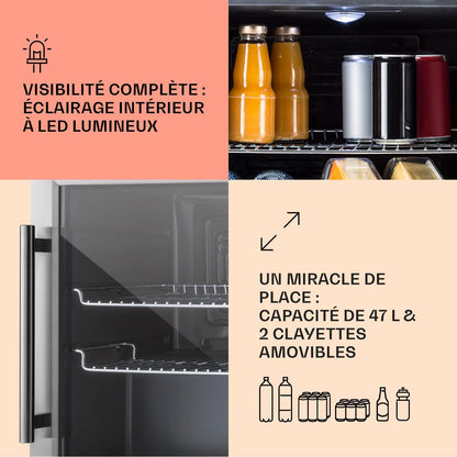 Beersafe L Mini Frigo De Chambre Pour Boissons, Petit Frigo Silencieux, Mini Bar Intérieur, Petit Refrigérateur Camping, Stockage De Bières, Vins, Boissons, Etagères Amovibles, 3-10°C, 47L