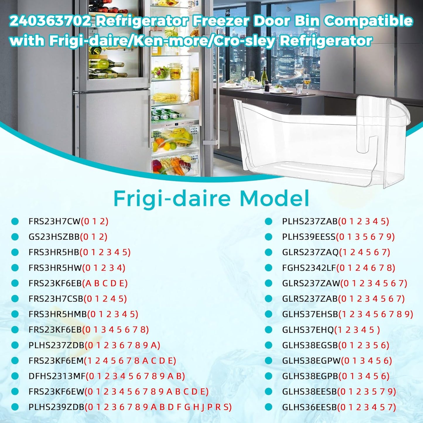 Upgrade 240363702 Lot De Bacs De Porte Inférieure De Réfrigérateur Remplace 240363704 240363705 240363708 AP2116106 PS430207 Dimensions 36,3 Cm (L) × 11,5 Cm (L) X 13 Cm 2,7 Cm Hauteur :