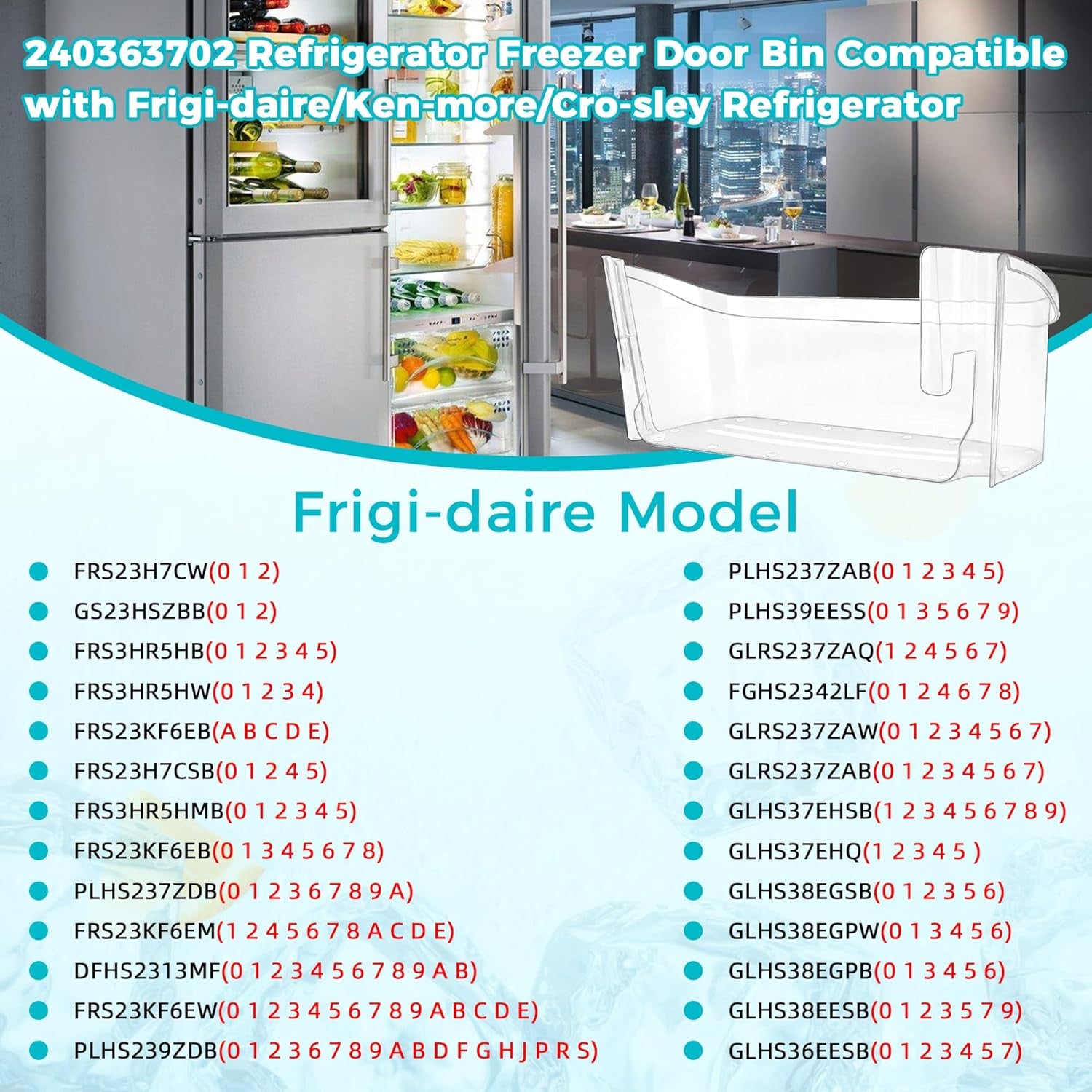 Upgrade 240363702 Lot De Bacs De Porte Inférieure De Réfrigérateur Remplace 240363704 240363705 240363708 AP2116106 PS430207 Dimensions 36,3 Cm (L) × 11,5 Cm (L) X 13 Cm 2,7 Cm Hauteur :