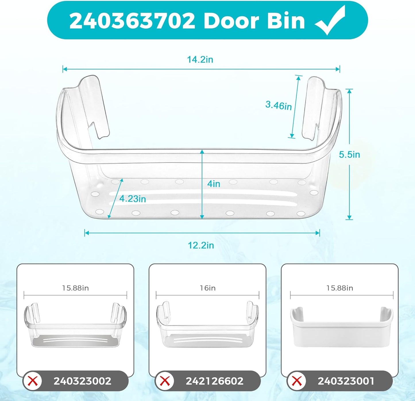 Upgrade 240363702 Lot De Bacs De Porte Inférieure De Réfrigérateur Remplace 240363704 240363705 240363708 AP2116106 PS430207 Dimensions 36,3 Cm (L) × 11,5 Cm (L) X 13 Cm 2,7 Cm Hauteur :