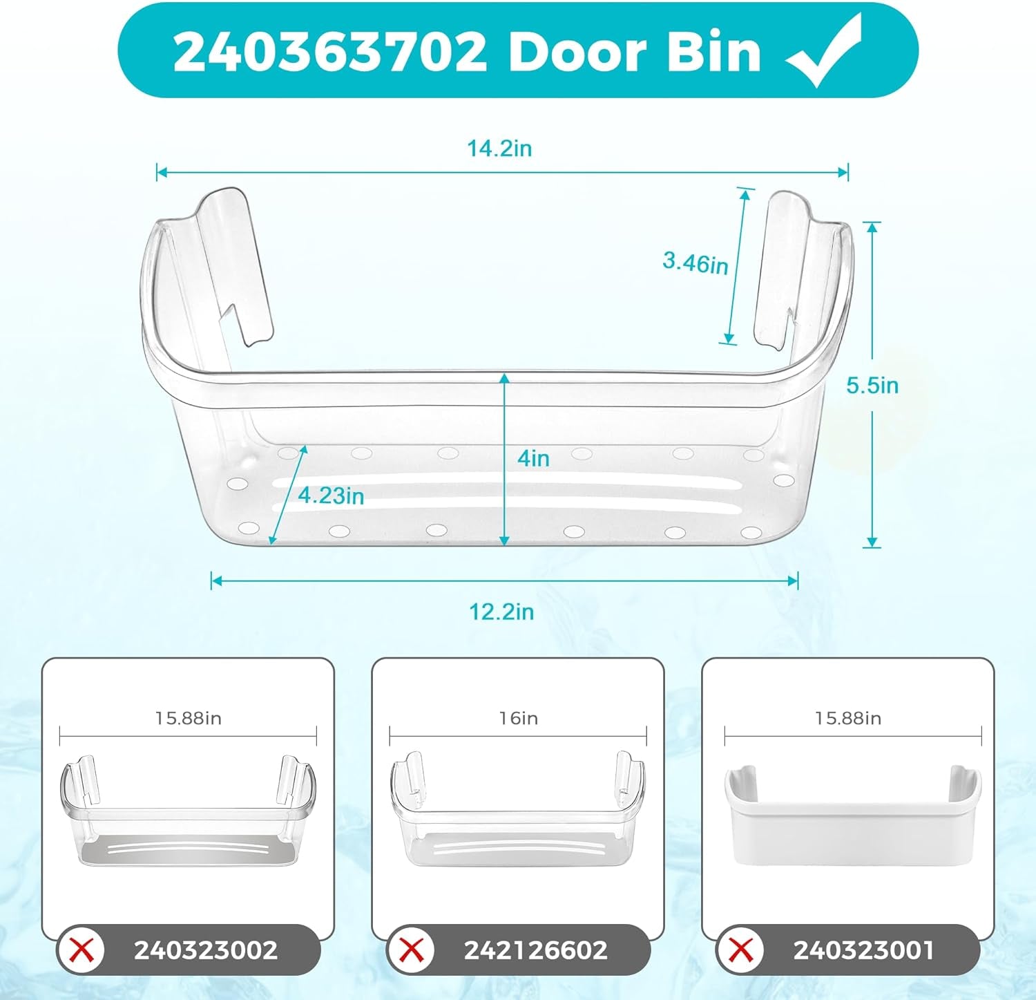 Upgrade 240363702 Lot De Bacs De Porte Inférieure De Réfrigérateur Remplace 240363704 240363705 240363708 AP2116106 PS430207 Dimensions 36,3 Cm (L) × 11,5 Cm (L) X 13 Cm 2,7 Cm Hauteur :