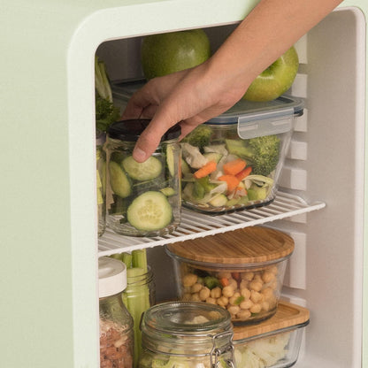 / RETRO FRIDGE 50 Wood/Réfrigérateur Vert Avec Poignée Bois/Pratique Et Fonctionnel, Matériaux Résistants