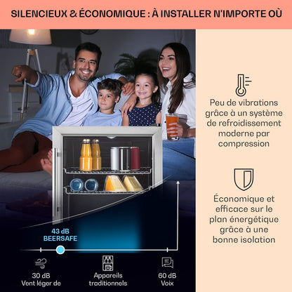 Beersafe L Mini Frigo De Chambre Pour Boissons, Petit Frigo Silencieux, Mini Bar Intérieur, Petit Refrigérateur Camping, Stockage De Bières, Vins, Boissons, Etagères Amovibles, 3-10°C, 47L
