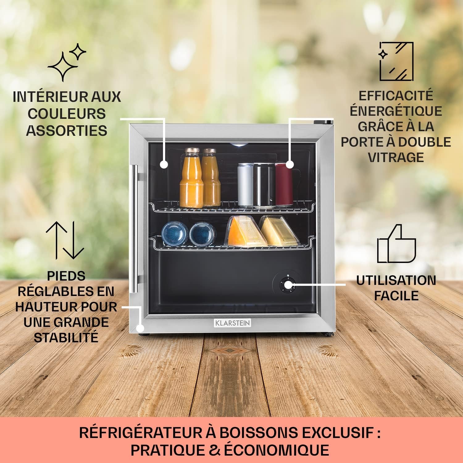 Beersafe L Mini Frigo De Chambre Pour Boissons, Petit Frigo Silencieux, Mini Bar Intérieur, Petit Refrigérateur Camping, Stockage De Bières, Vins, Boissons, Etagères Amovibles, 3-10°C, 47L