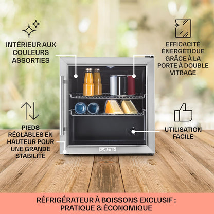 Beersafe L Mini Frigo De Chambre Pour Boissons, Petit Frigo Silencieux, Mini Bar Intérieur, Petit Refrigérateur Camping, Stockage De Bières, Vins, Boissons, Etagères Amovibles, 3-10°C, 47L