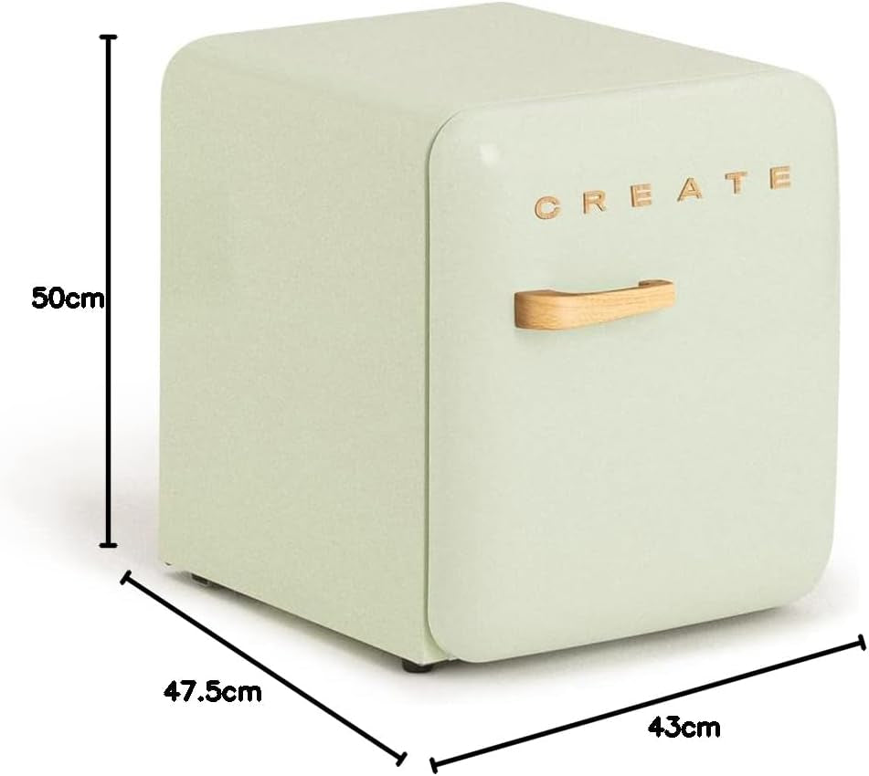 / RETRO FRIDGE 50 Wood/Réfrigérateur Vert Avec Poignée Bois/Pratique Et Fonctionnel, Matériaux Résistants